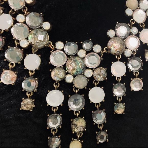 Set Of Boho Faux Moonstone and Abalone Bib Necklace + Stud Earrings - Picture 6 of 13